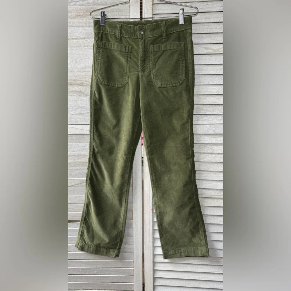 Free People High Time Velvet Crop Pants Olive Green Boho Chic Size 6